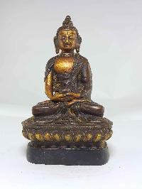 Copper Amitabha Buddha With Wooden Base And Antique Finishing