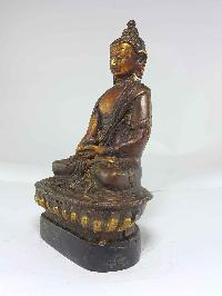 Copper Amitabha Buddha With Wooden Base And Antique Finishing