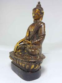 Copper Shakyamuni Buddha With Wooden Base And Antique Finishing