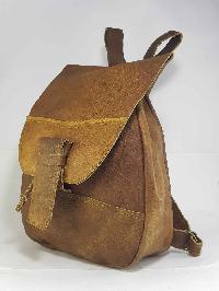 Himalayan Yak Leather Backpack Bag [1 Pocket], [leather Lace, Leath Stripe Lock]