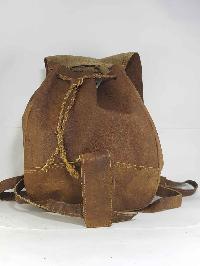 Himalayan Yak Leather Backpack Bag [1 Pocket], [leather Lace, Leath Stripe Lock]