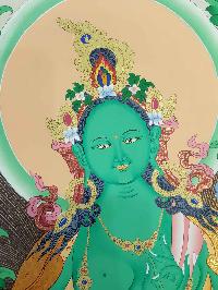 Green Tara Real Hand Painted Thanka Painting [real Gold], [hq], [one Hair Brush], [lamas Painting]