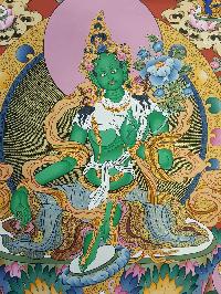 Green Tara Real Hand Painted Thangka Painting [real Gold], [hq], [one Hair Brush], [lamas Painting]