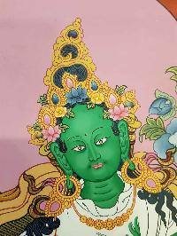 Green Tara Real Hand Painted Thangka Painting [real Gold], [hq], [one Hair Brush], [lamas Painting]