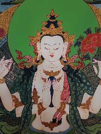 Avalokiteshvara, Chenrezig Tibetan Hand Painted Thangka [real Gold]