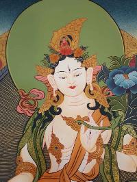 White Tara Tibetan Hand Painted Thangka [real Gold]