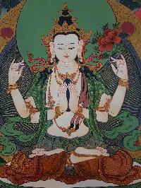 Avalokiteshvara, Chenrezig Tibetan Hand Painted Thangka [real Gold]