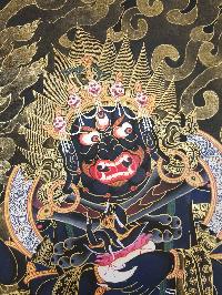 Mahakala Four Arms Tibetan Hand Painted Thangka [real Gold]