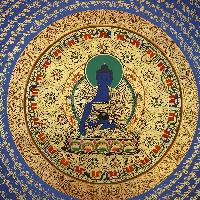 Om Mani Padme Hum Mantra Hand Painted Tibetan Thangka With Medicine Buddha