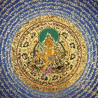 Hand Painted Tibetan Thangka Om Mani Padme Hum Mantra Hand Painted Tibetan Thangka With Jambhala At Center