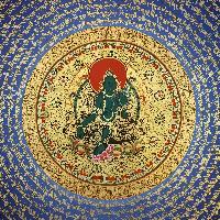 Om Mani Padme Hum Mantra Hand Painted Tibetan Thangka With Green Tara At Centre