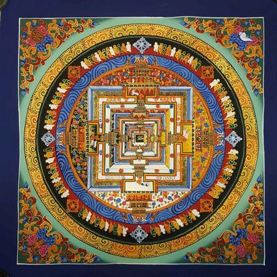 Kalachakra Hand Painted Tibetan Thangka [medium Small], [green]