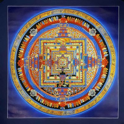 Kalachakra Mandala Hand Made Tibetan Thangka [medium Large], [blue]