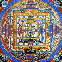 Kalachakra Mandala Hand Made Tibetan Thangka [medium Large], [yellow]