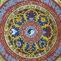 Om Mani Padme Hum Mantra Mandala Hand Made Tibetan Thangka [ashtamangala], [yellow]