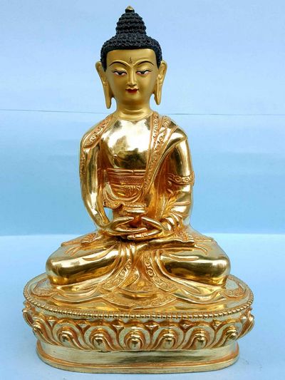 Amitabha Buddha - Tibetan Handmade Statue [full Fire Gold Plated], [painted Face]