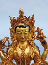 Chenrezig - Tibetan Handmade Statue [full Fire Gold Plated], [painted Face]