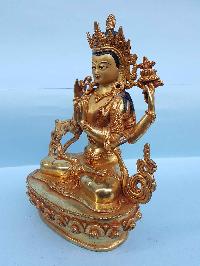 Chenrezig - Tibetan Handmade Statue [full Fire Gold Plated], [painted Face]