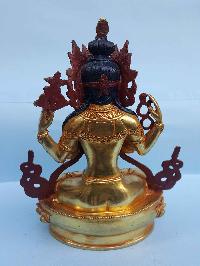 Chenrezig - Tibetan Handmade Statue [full Fire Gold Plated], [painted Face]