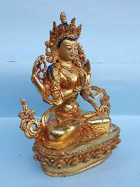 Chenrezig - Tibetan Handmade Statue [full Fire Gold Plated], [painted Face]