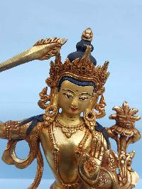 Manjushri - Tibetan Handmade Statue [full Fire Gold Plated], [painted Face]