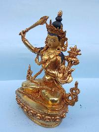 Manjushri - Tibetan Handmade Statue [full Fire Gold Plated], [painted Face]