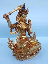 Manjushri - Tibetan Handmade Statue [full Fire Gold Plated], [painted Face]