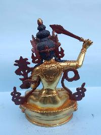 Manjushri - Tibetan Handmade Statue [full Fire Gold Plated], [painted Face]