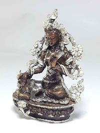 Statue Of Green Tara [silver Plated], [chocolate Oxidized]