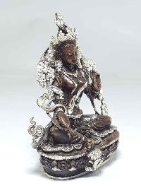 Statue Of Green Tara [silver Plated], [chocolate Oxidized]