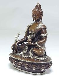 Statue Of Medicine Buddha [silver Plated], [chocolate Oxidized]