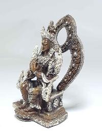 Statue Of Maitreya Buddha On A Throne [silver Plated], [chocolate Oxidized]