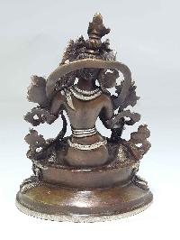 Statue Of Green Tara With Double Lotus Base [silver Plated], [chocolate Oxidized]