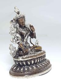 Statue Of Green Tara With Double Lotus Base [silver Plated], [chocolate Oxidized]