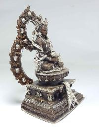 Statue Of Aparimita On A Throne [silver Plated], [chocolate Oxidized], Chepame, Amitayus