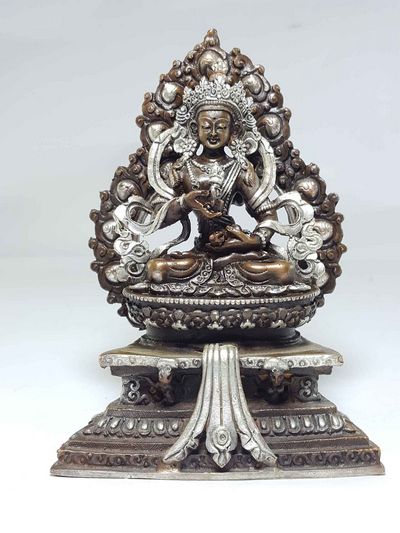 Statue Of Vajrasattva On A Throne [silver Plated], [chocolate Oxidized]