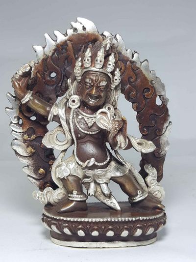 Statue Of Vajrapani [chana Dorje], [silver Plated], [chocolate Oxidized]