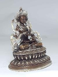 Statue Of Vajrasattva With Double Lotus Base [silver Plated], [chocolate Oxidized]