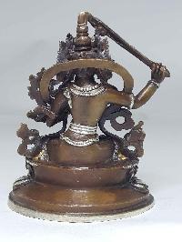 Statue Of Manjushri With Double Lotus Base [silver Plated], [chocolate Oxidized]