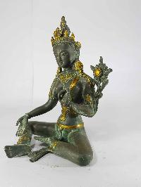 Arya Tara Statue [sand Casting], [gold Color, Black Green Antique Finishing]