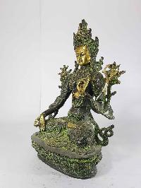 Tibetan White Tara Statue [sand Casting], [green Antique Finishing]