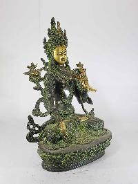 Tibetan White Tara Statue [sand Casting], [green Antique Finishing]