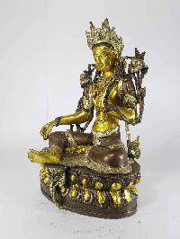 Double Lotus Tibetan Green Tara Statue [sand Casting], [silver Antique Finishing]