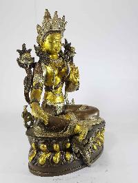 Double Lotus Tibetan Green Tara Statue [sand Casting], [silver Antique Finishing]