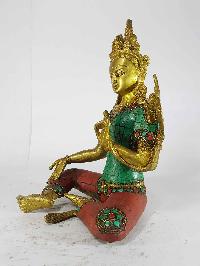 Arya Green Tara Statue [sand Casting], [stone Setting], [imitation Turquoise, Coral, Lapis]