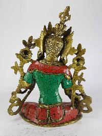 Arya Green Tara Statue [sand Casting], [stone Setting], [imitation Turquoise, Coral, Lapis]