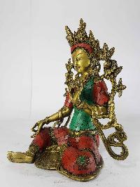 Arya Green Tara Statue [sand Casting], [stone Setting], [imitation Turquoise, Coral, Lapis]