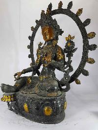 Tibetan Green Tara Statue [sand Casting], [black Antique]