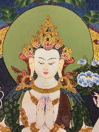 Avalokiteshvara, Chenrezig Tibetan Hand Painted Buddhist Thangka [real Gold], [traditional Color]