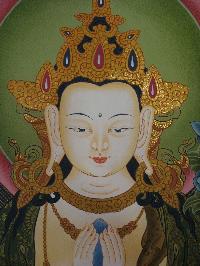 Avalokiteshvara, Chenrezig Tibetan Hand Painted Buddhist Thangka [real Gold], [traditional Color]